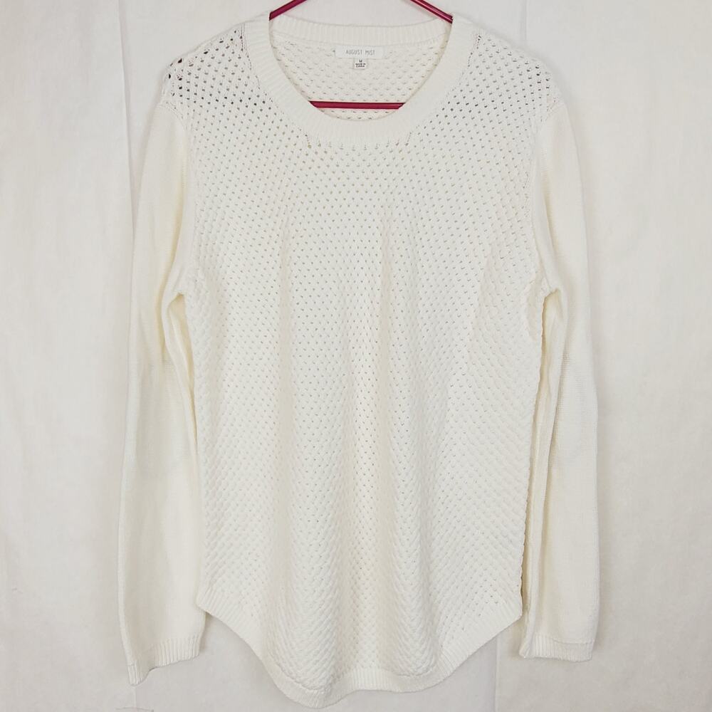 August Mist ivory elbow patch basket weave sweater Size medium Preppy Academia